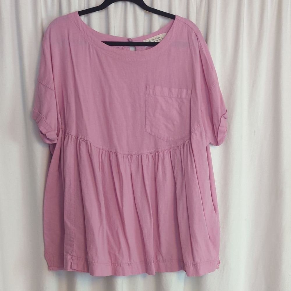 Free People Bubblegum Pink Oversized Gathered Blouse.